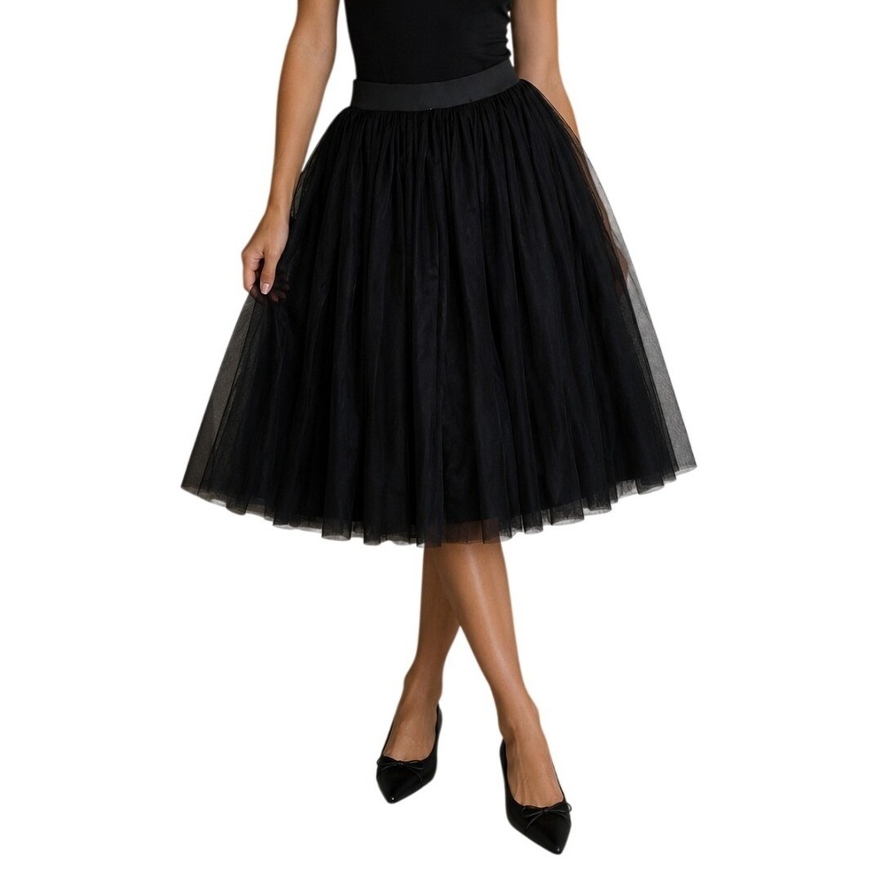 Truth‎ NYC Black Tulle Midi Skirt Elastic Waist Mesh Layered Women's Large